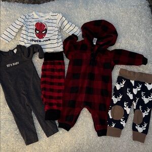 6/12m boys Red/Black Plaid Hooded 1 Pc,Spider-Man, SHEIN,moose& plaid pants